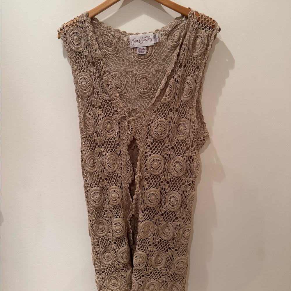 VINTAGE 1980s Jon Christy Handcrafted Crochet Top in Cream. Size L.